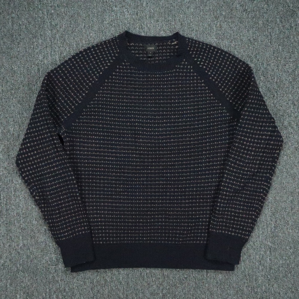 J Crew Sweater Mens Medium Blue Lambswool Raglan Crewneck Pullover Birdseye